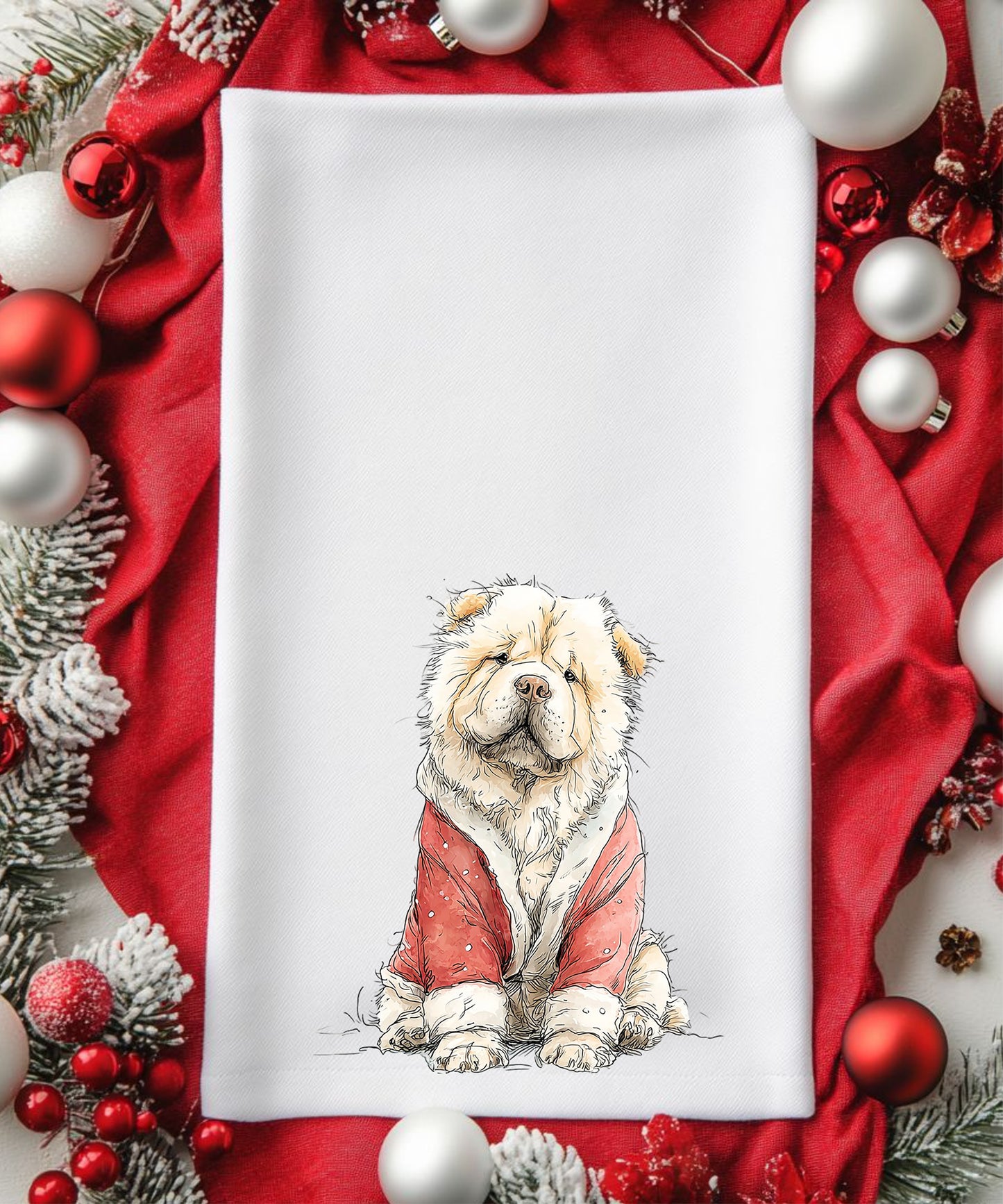 Christmas Watercolor Dogs Flour Sack Hand Towels