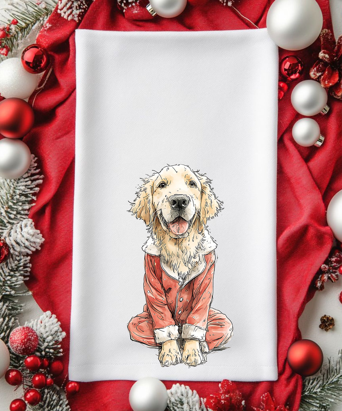 Christmas Watercolor Dogs Flour Sack Hand Towels