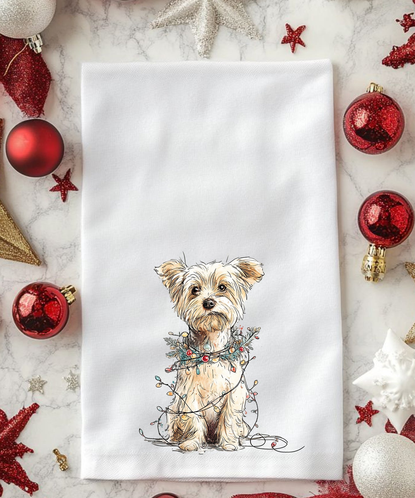 Christmas Watercolor Dogs Flour Sack Hand Towels