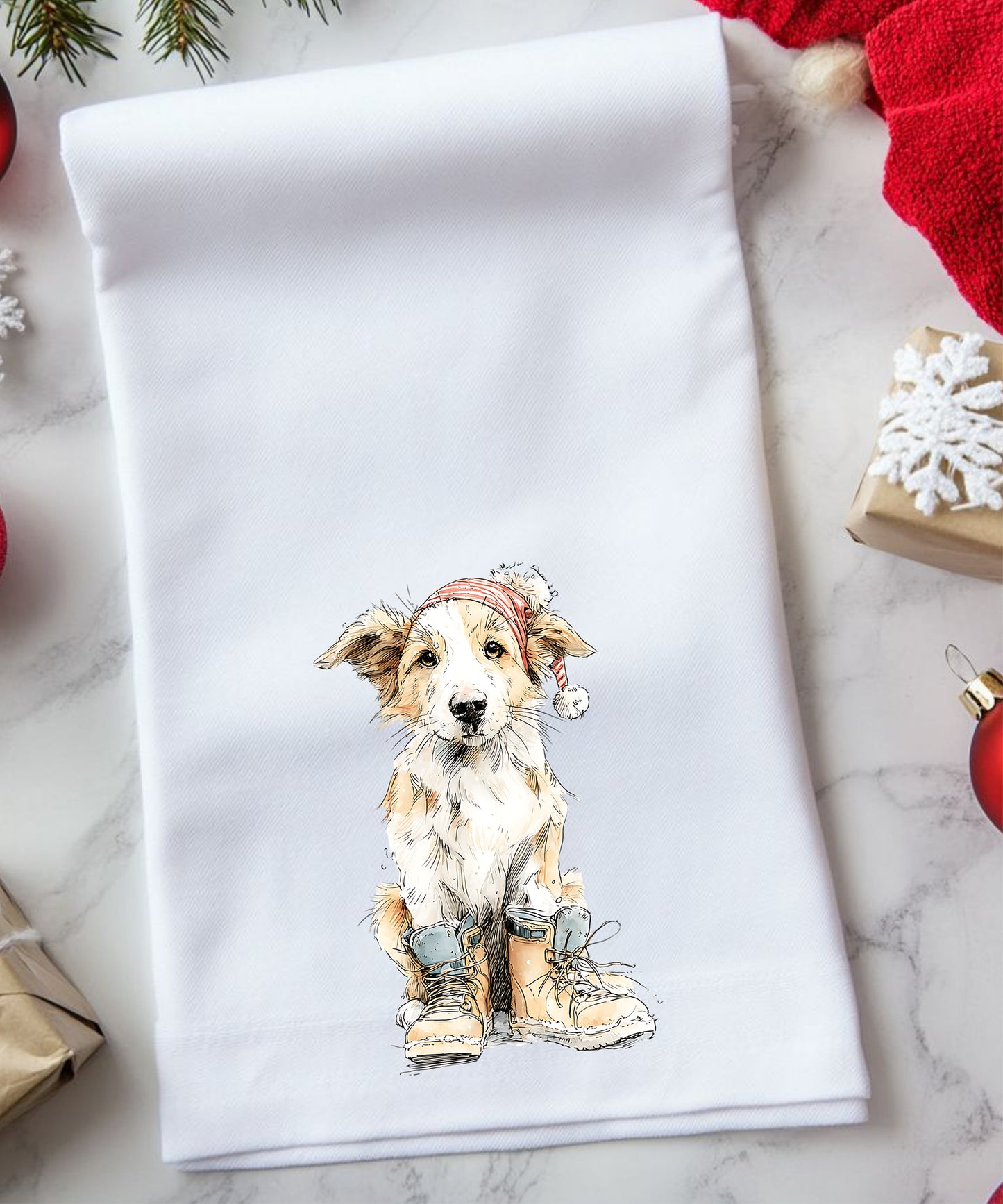 Christmas Watercolor Dogs Flour Sack Hand Towels
