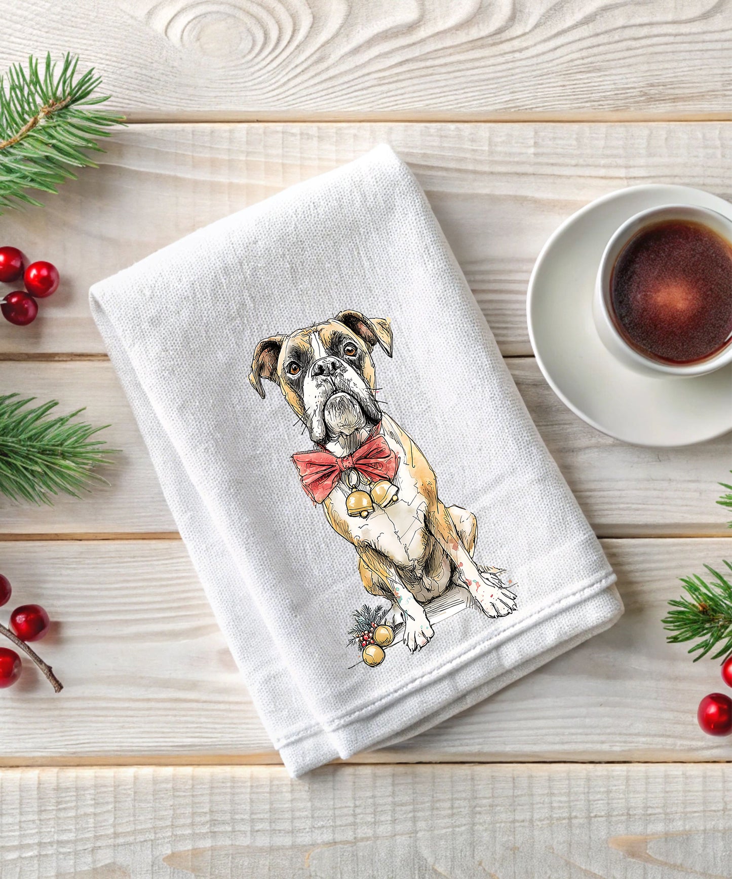 Christmas Watercolor Dogs Flour Sack Hand Towels