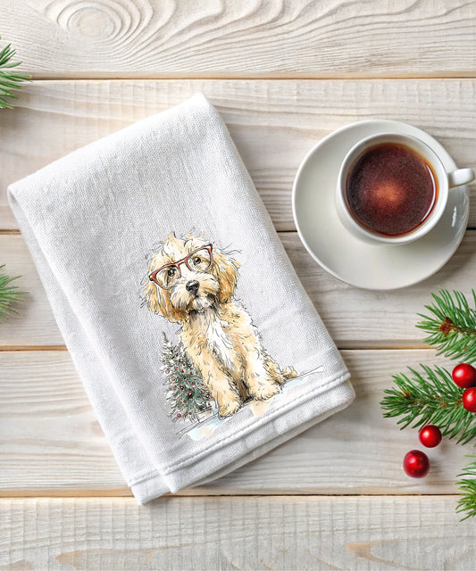 Christmas Watercolor Dogs Flour Sack Hand Towels