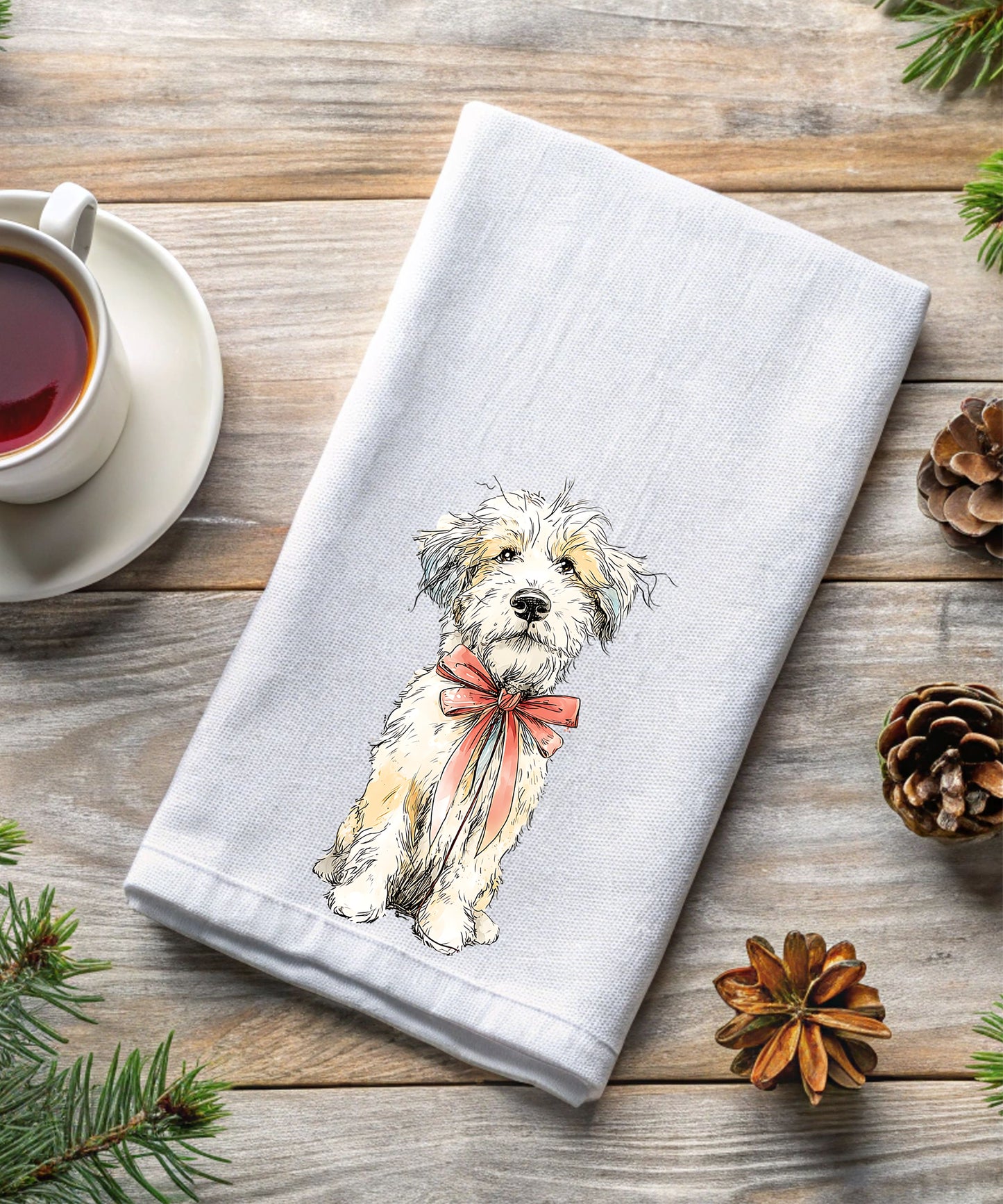 Christmas Watercolor Dogs Flour Sack Hand Towels