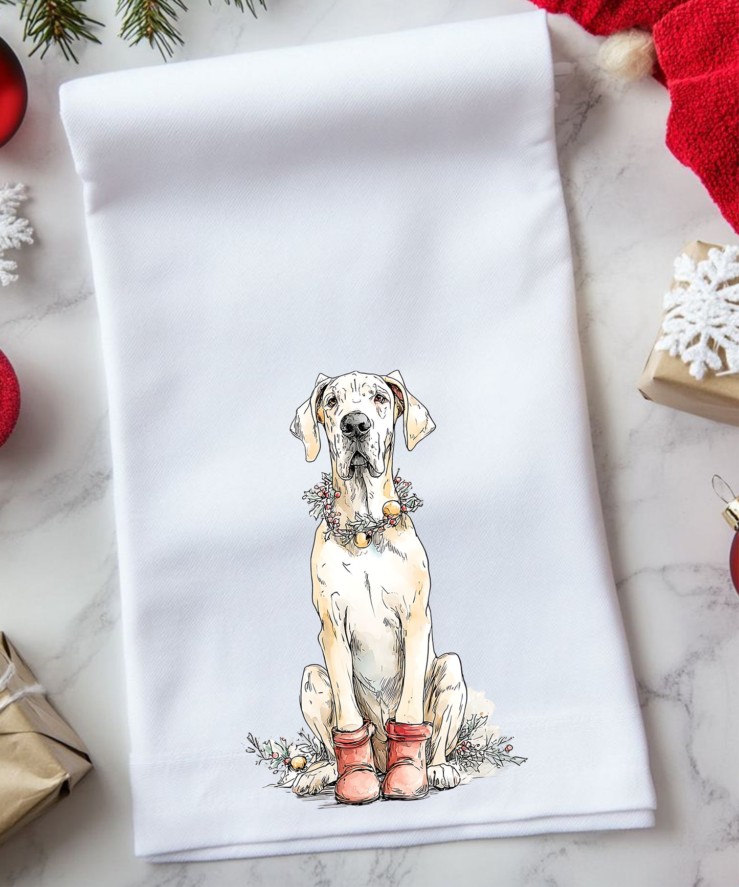 Christmas Watercolor Dogs Flour Sack Hand Towels