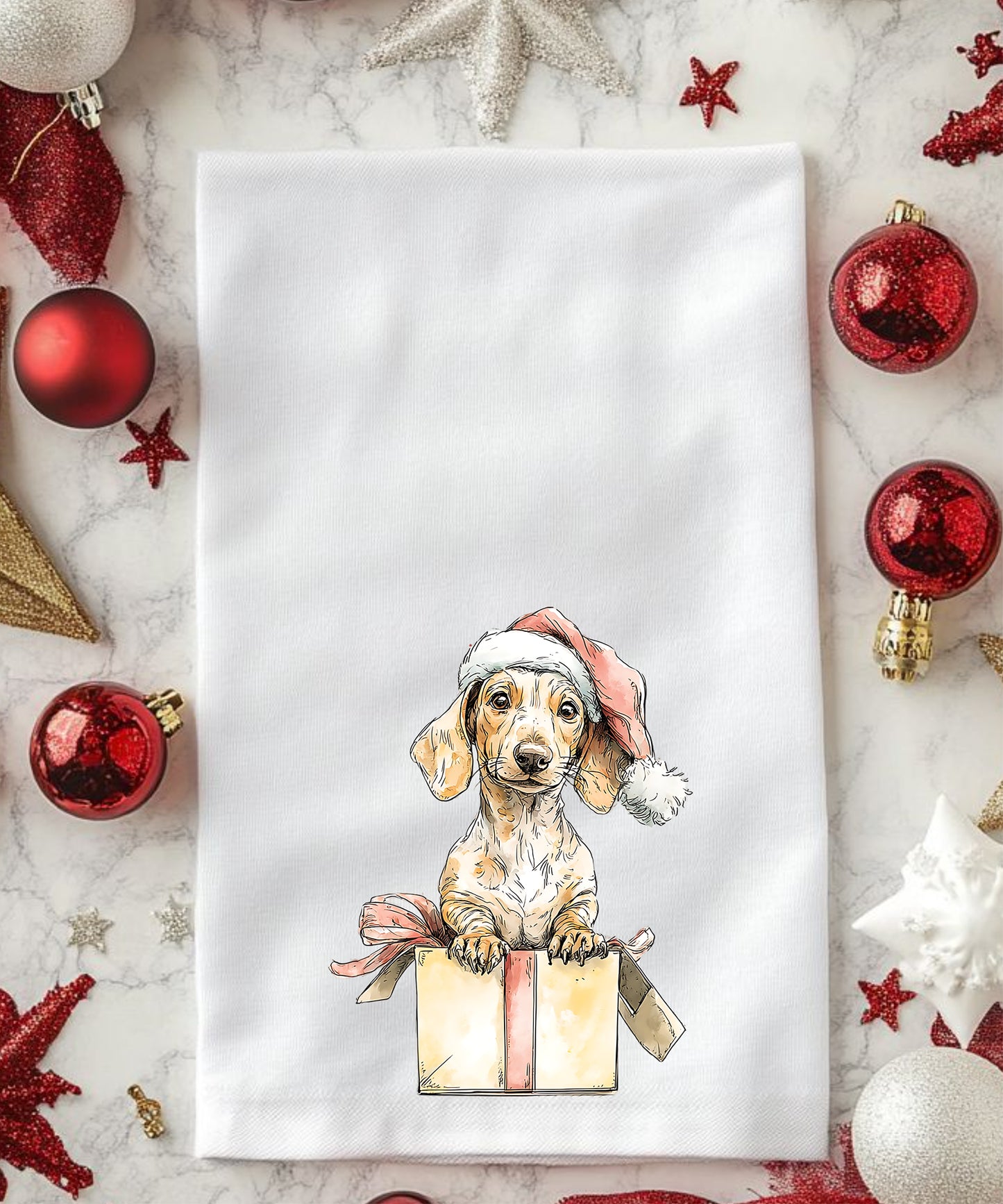 Christmas Watercolor Dogs Flour Sack Hand Towels
