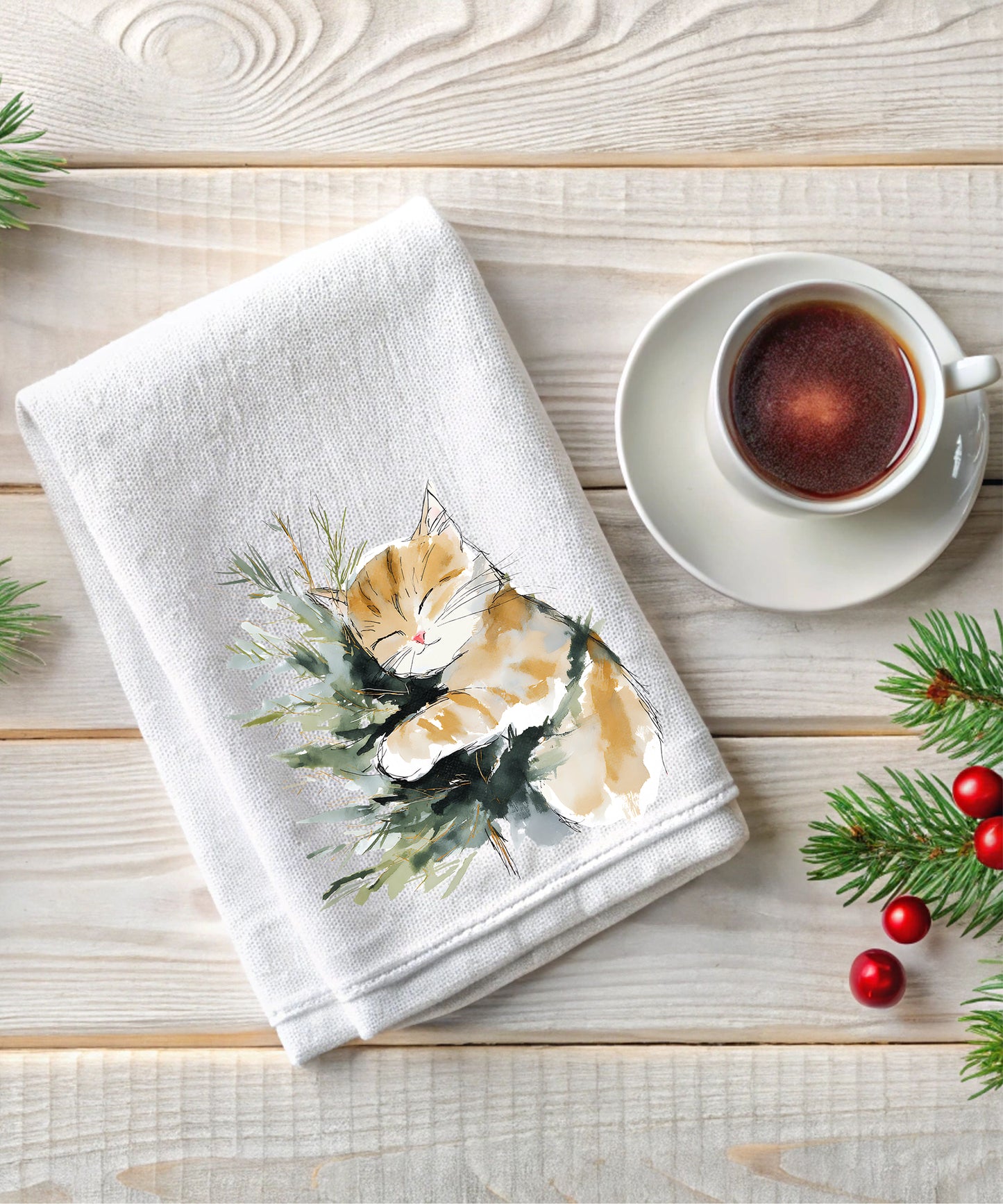 Merry Catmas Flour Sack Hand Towels