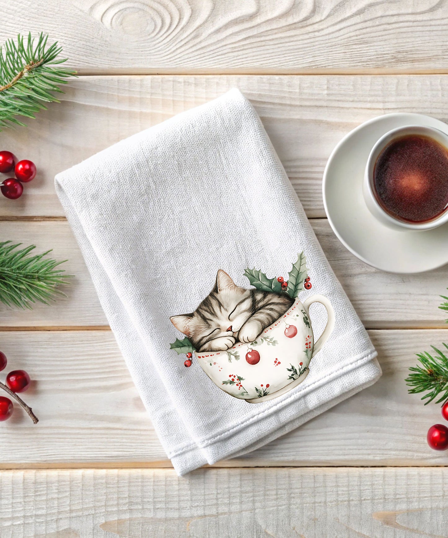 Merry Catmas Flour Sack Hand Towels