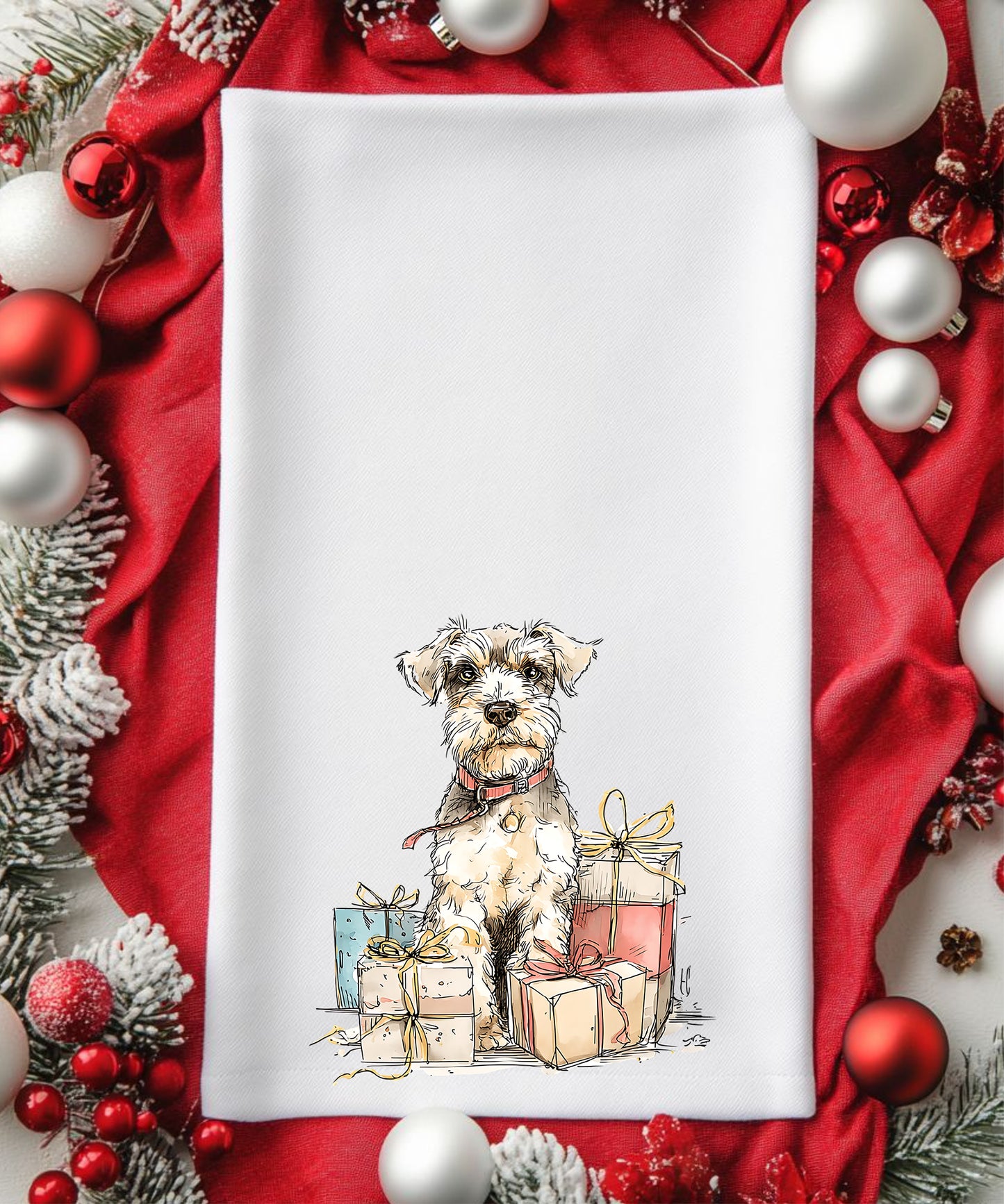 Christmas Watercolor Dogs Flour Sack Hand Towels