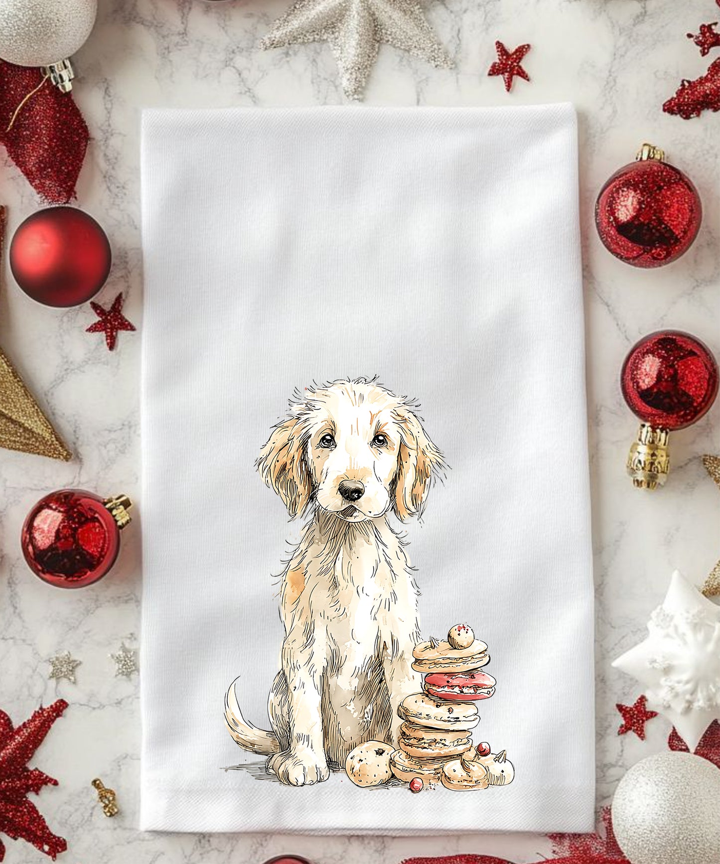 Christmas Watercolor Dogs Flour Sack Hand Towels