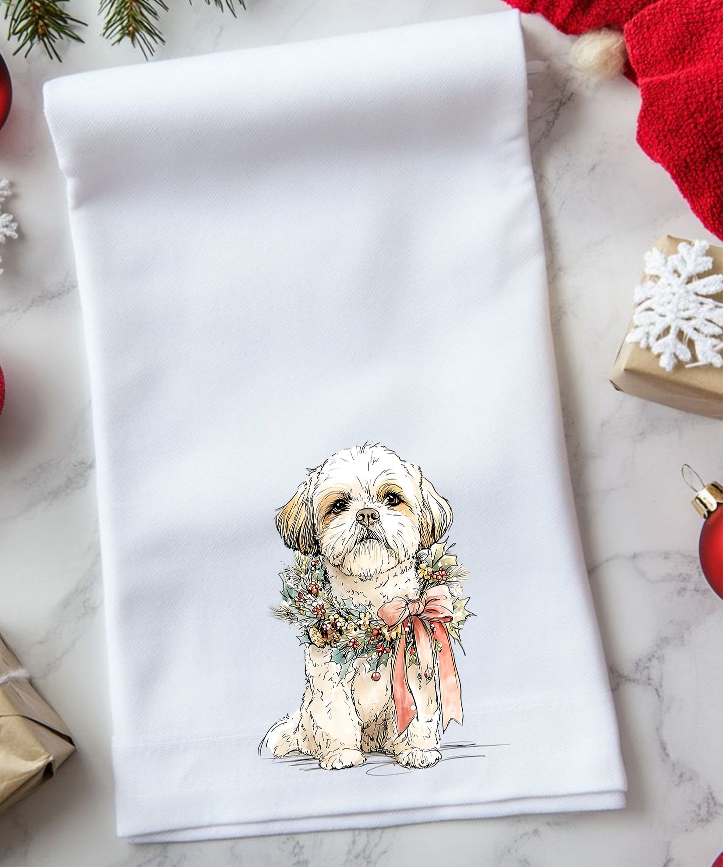 Christmas Watercolor Dogs Flour Sack Hand Towels