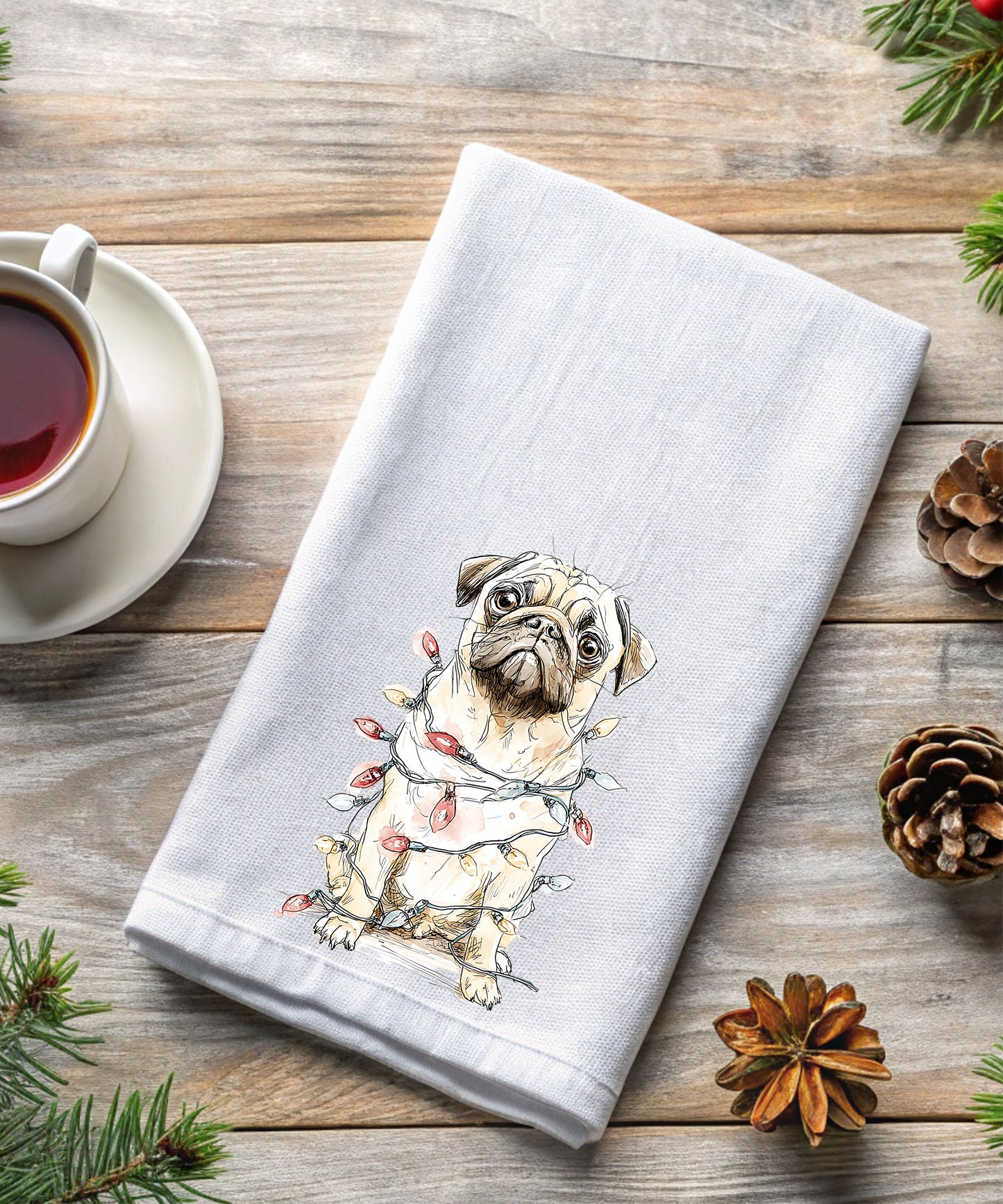 Christmas Watercolor Dogs Flour Sack Hand Towels