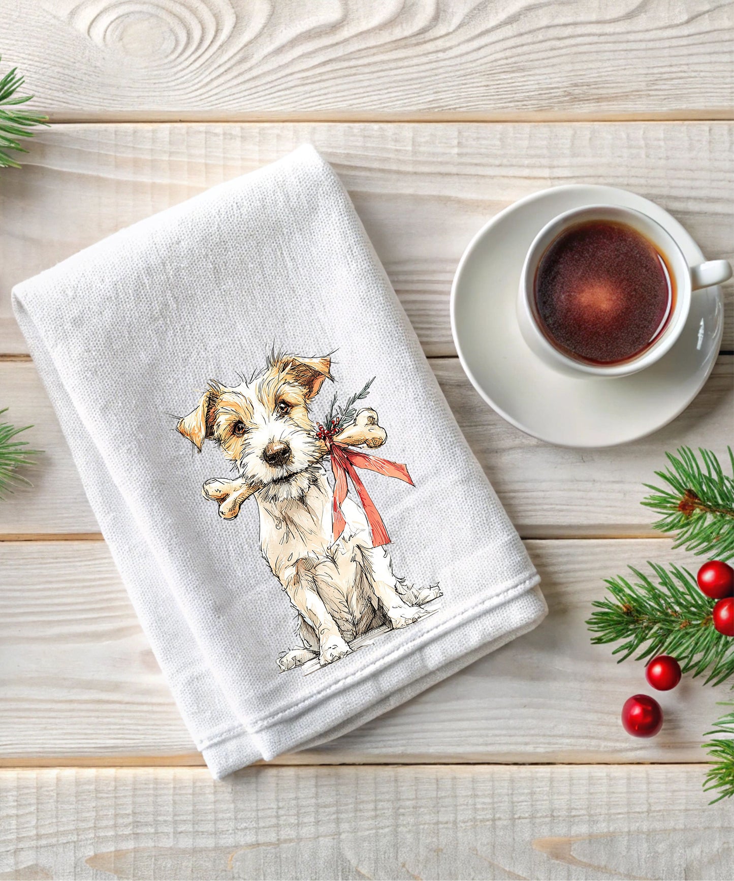 Christmas Watercolor Dogs Flour Sack Hand Towels