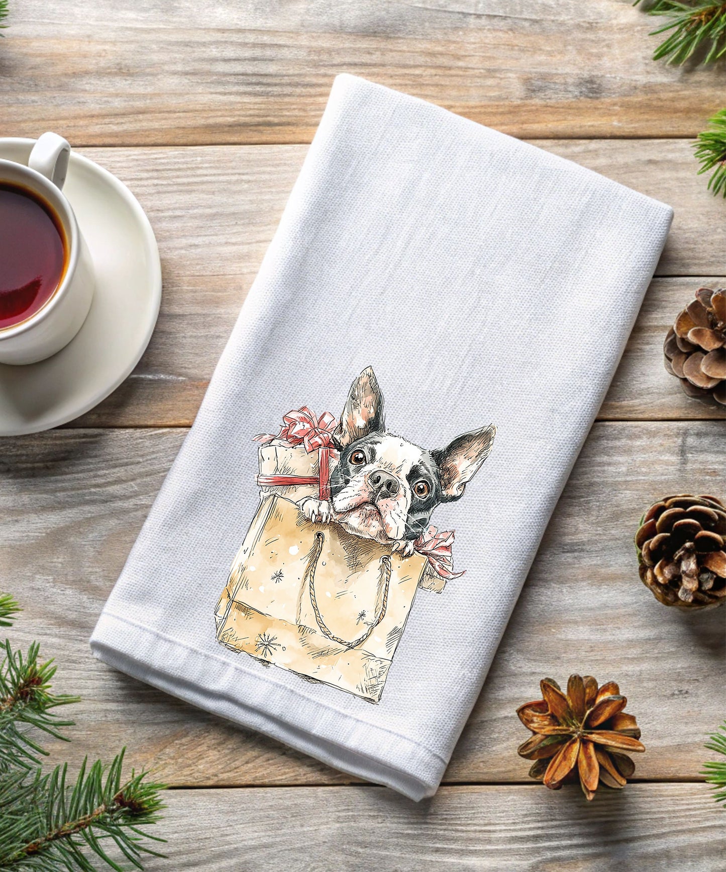 Christmas Watercolor Dogs Flour Sack Hand Towels