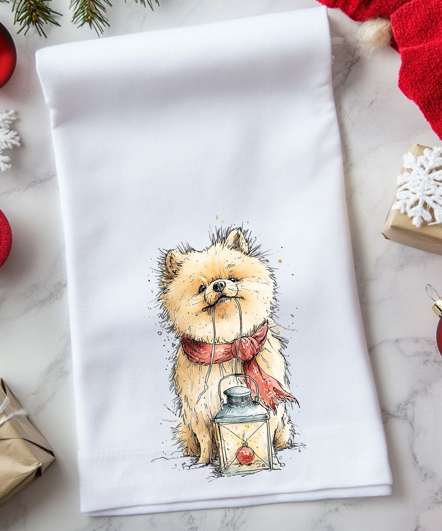 Christmas Watercolor Dogs Flour Sack Hand Towels