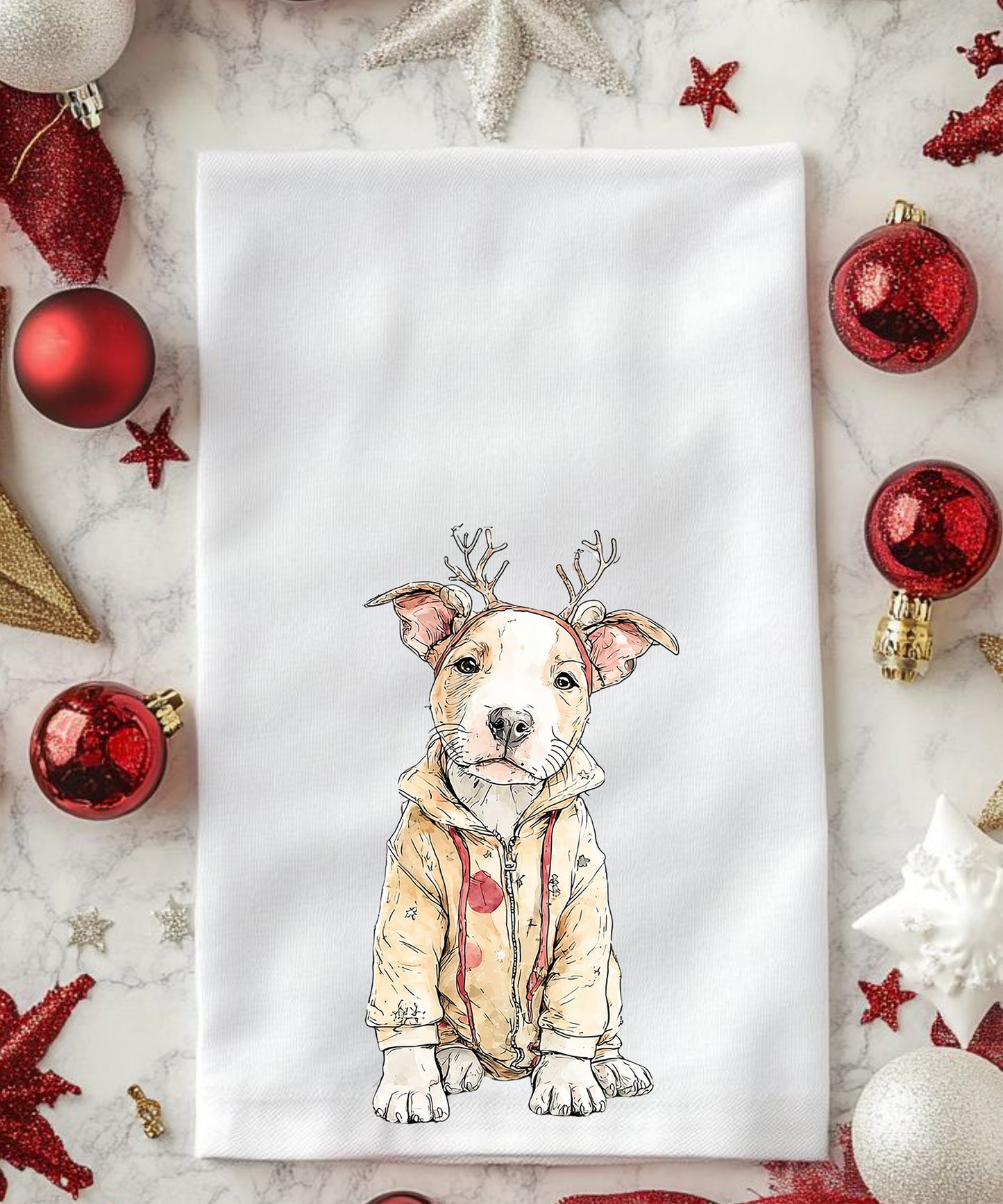 Christmas Watercolor Dogs Flour Sack Hand Towels