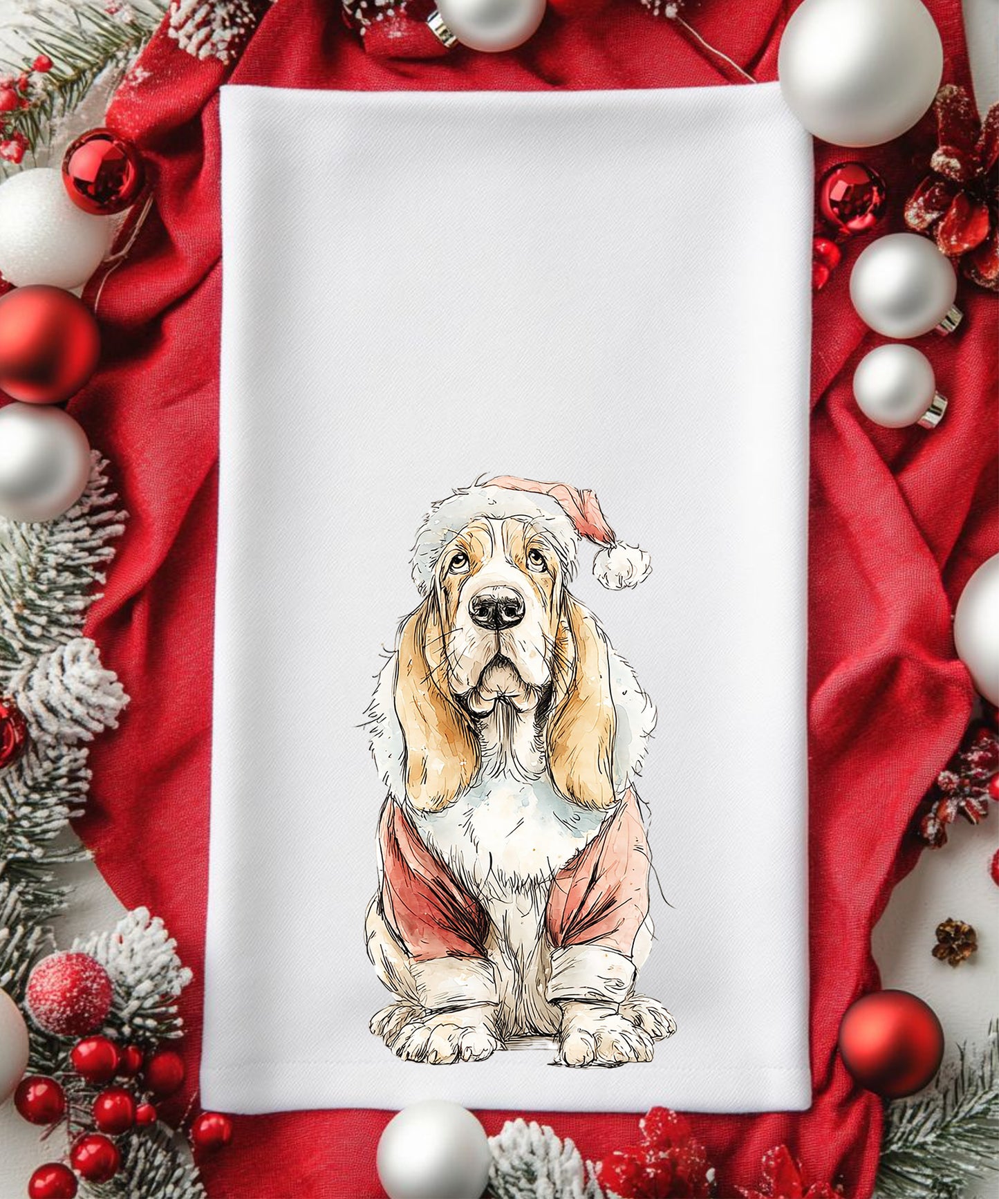 Christmas Watercolor Dogs Flour Sack Hand Towels