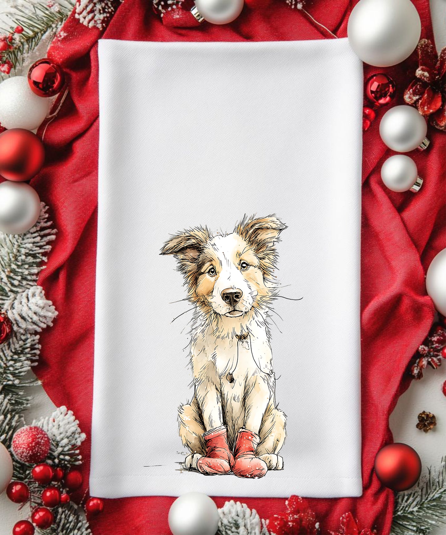 Christmas Watercolor Dogs Flour Sack Hand Towels