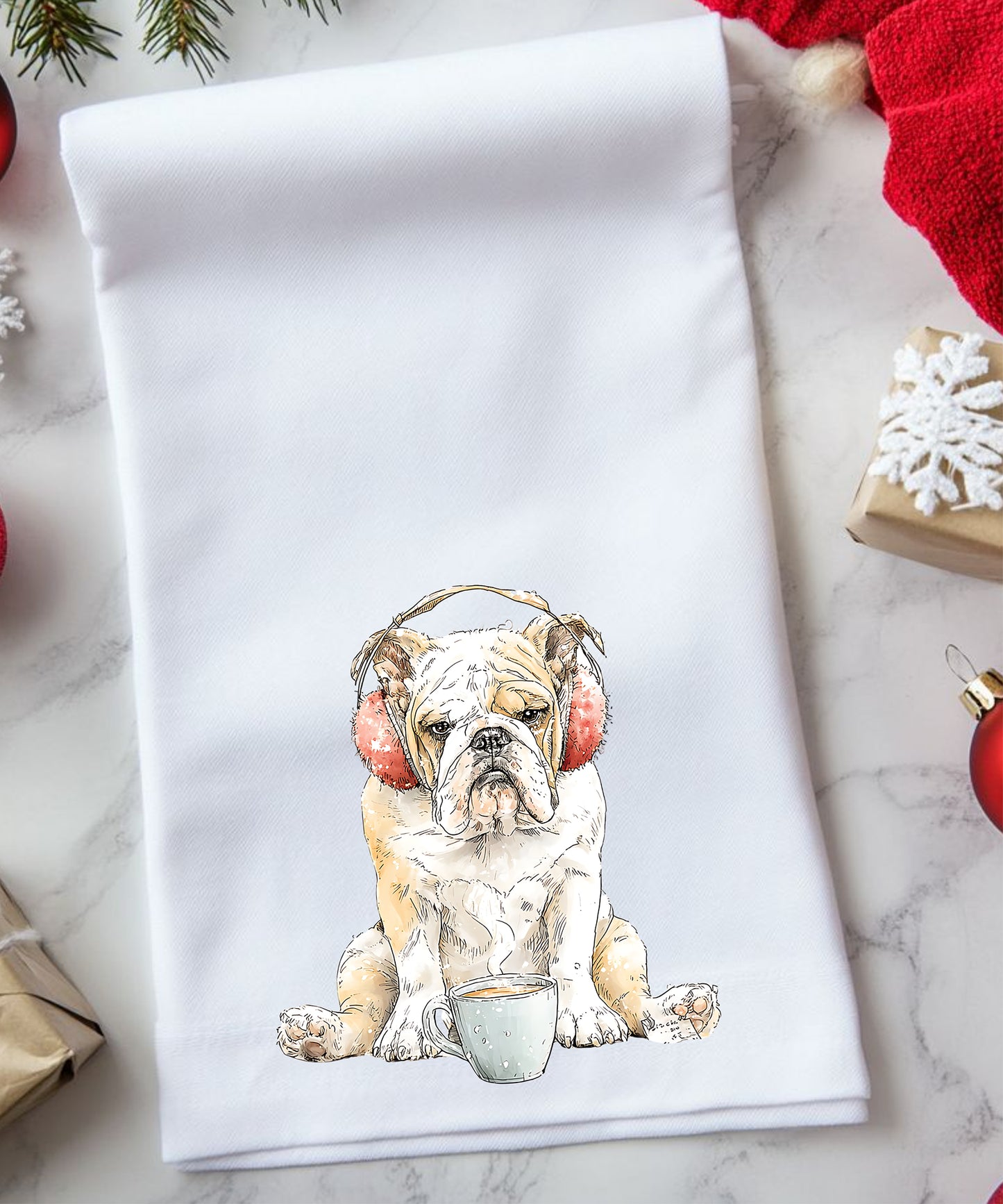 Christmas Watercolor Dogs Flour Sack Hand Towels