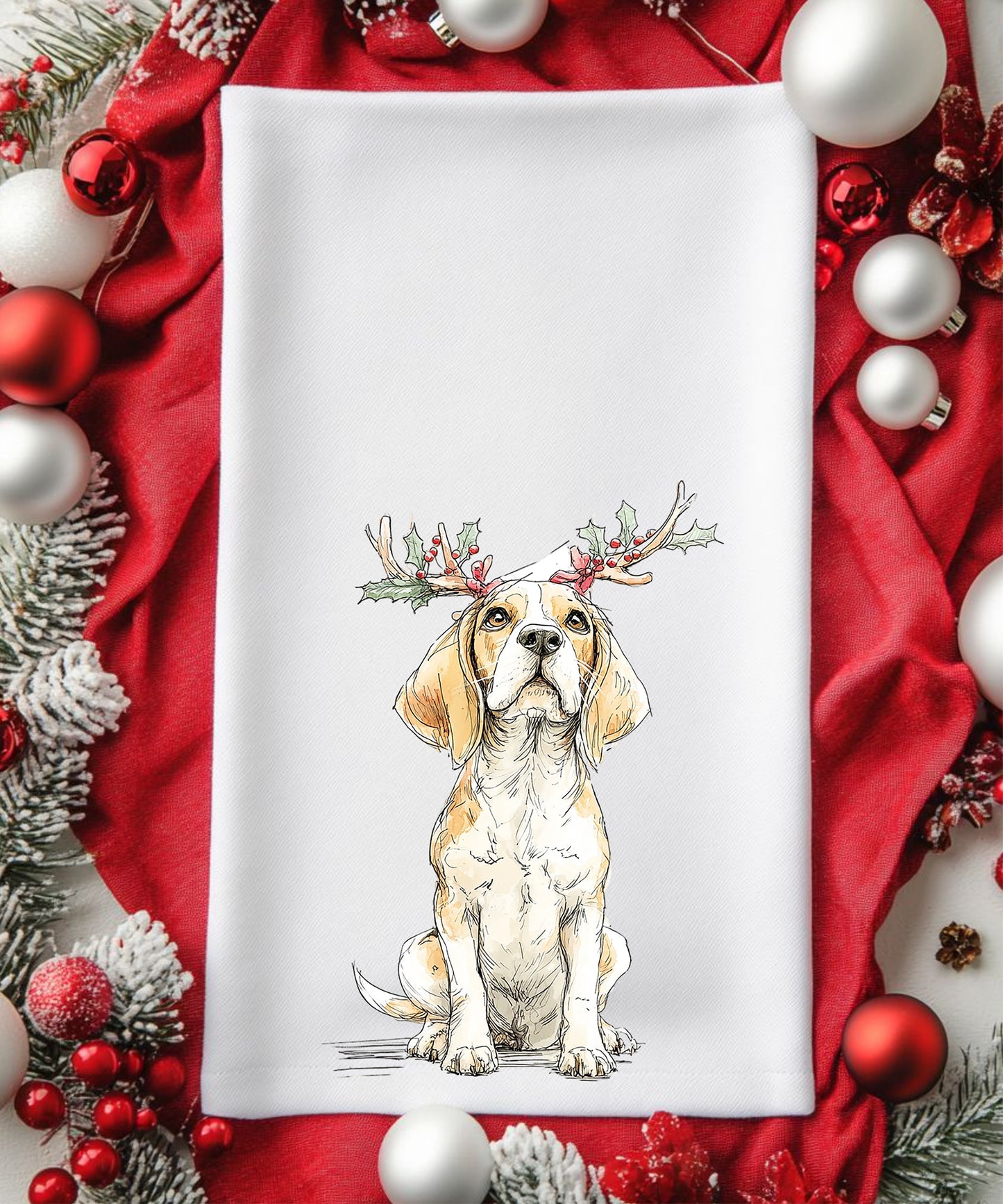 Christmas Watercolor Dogs Flour Sack Hand Towels