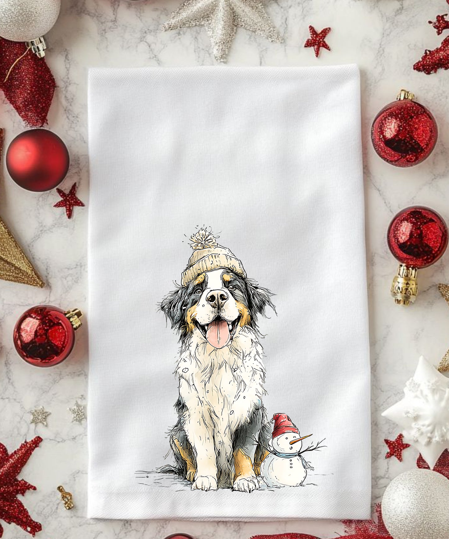 Christmas Watercolor Dogs Flour Sack Hand Towels