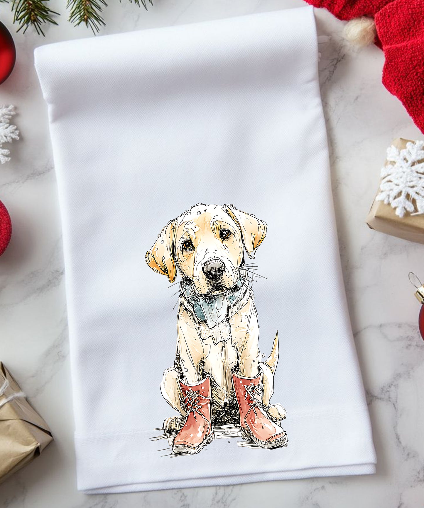 Christmas Watercolor Dogs Flour Sack Hand Towels