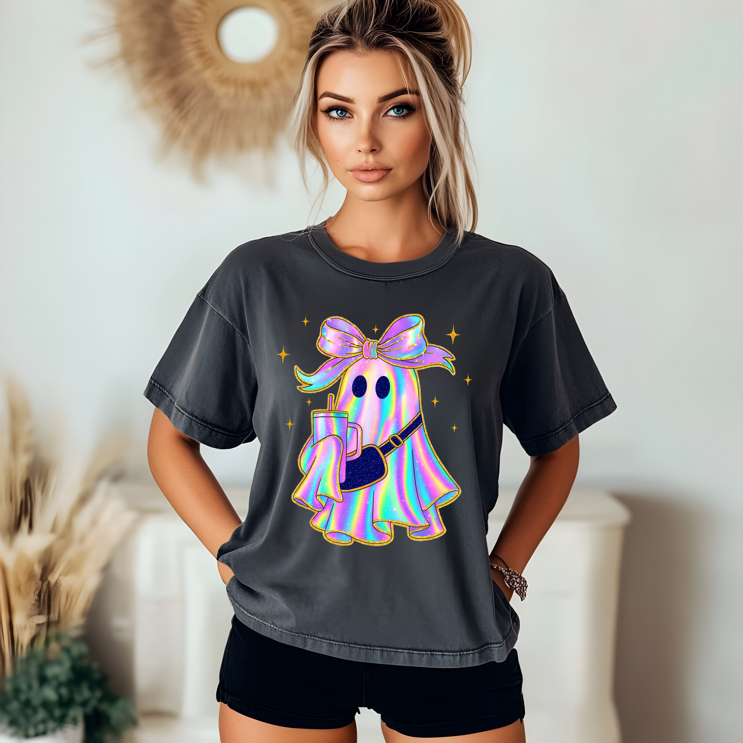 Iridescent Boujee Ghost Graphic Print Tee