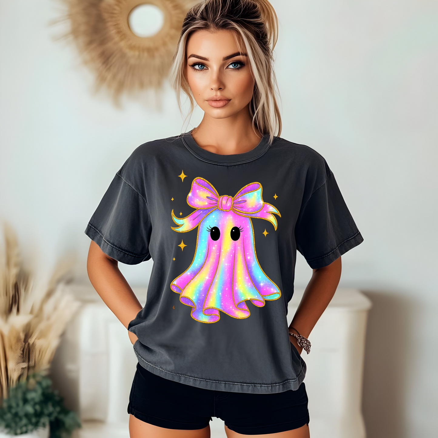 Iridescent Girly Ghost Graphic Print Tee