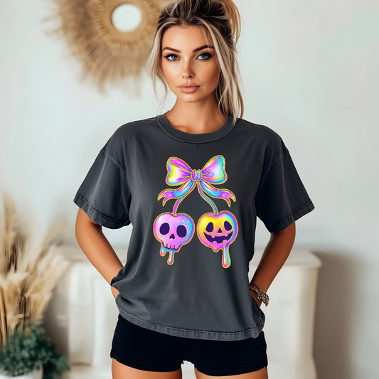 Iridescent Pumpkin Cherries Graphic Print Tee