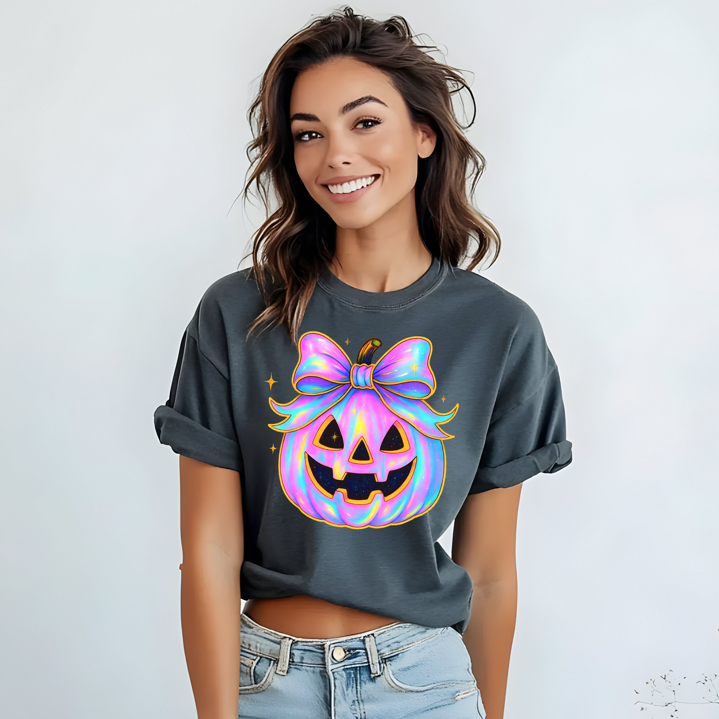 Iridescent Jack-O-Lantern Graphic Print Tee